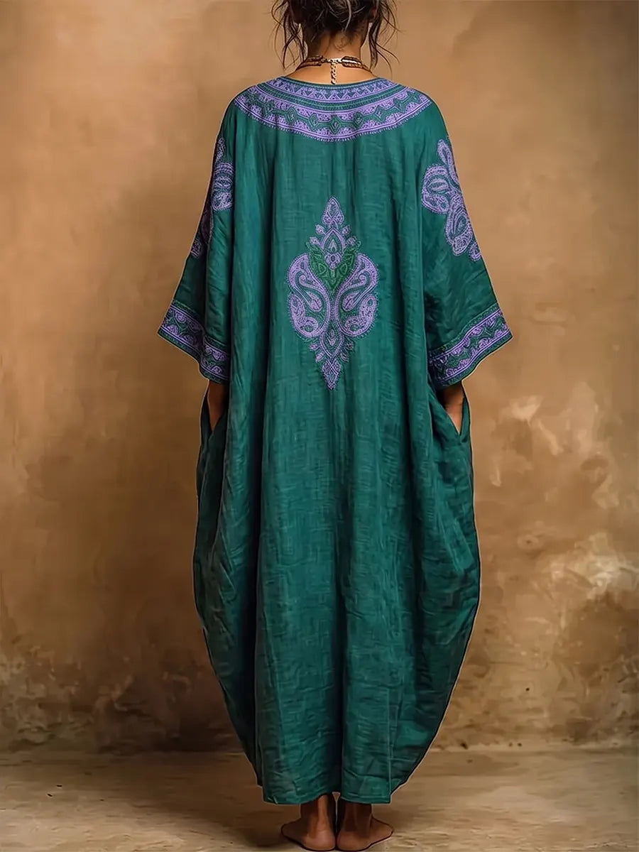 Teal Bohemian V-Neck Maxi Kaftan