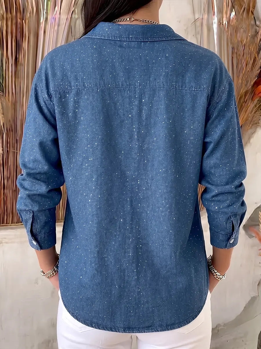 Chic Shiny Denim-Style Button-Down Top