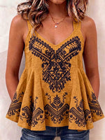 Women's Vintage Placement-print V-neck Sleeveless Casual Loose A-line Camisole Top