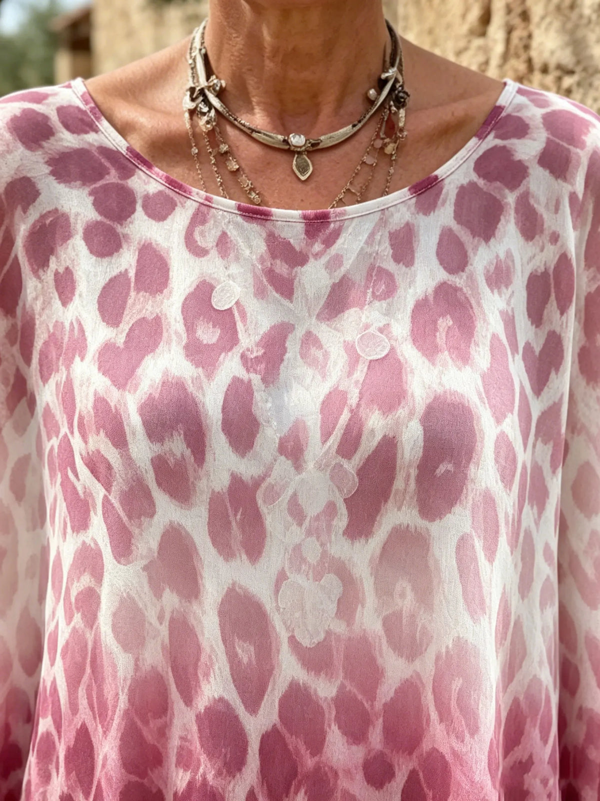 Women's Pink Leopard Ombre Batwing Top