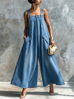 Relaxed Artfully Tailored Lightweight Denim Jumpsuit.