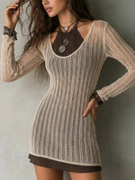 Women's Sheer Art Casual Stylish Open-knit Long Sleeve Mini Dress