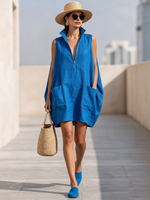 Artfully Tailored Royal Cotton-linen Mini Dress