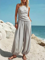 Women's Off-shoulder Art Casual Top And Pants Two-piece Set
