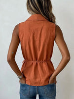 Casual Sleeveless Collared Linen-cotton Shirt