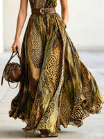 Women's Leopard Pattern Print Chic Art Casual Stylish Halter Maxi Dress
