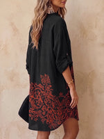Vintage-Inspired Floral Button-Down Linen Tunic Dress
