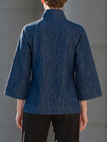 Elegant Floral Print Denim-Style V-Neck Tunic Top