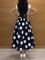 Retro Elegant Cotton Sleeveless Shirt And Polka-dot A-line Skirt Two-piece Set