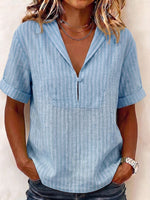 Effortless Elegance Vertical Striped V-neck Summer Shirt