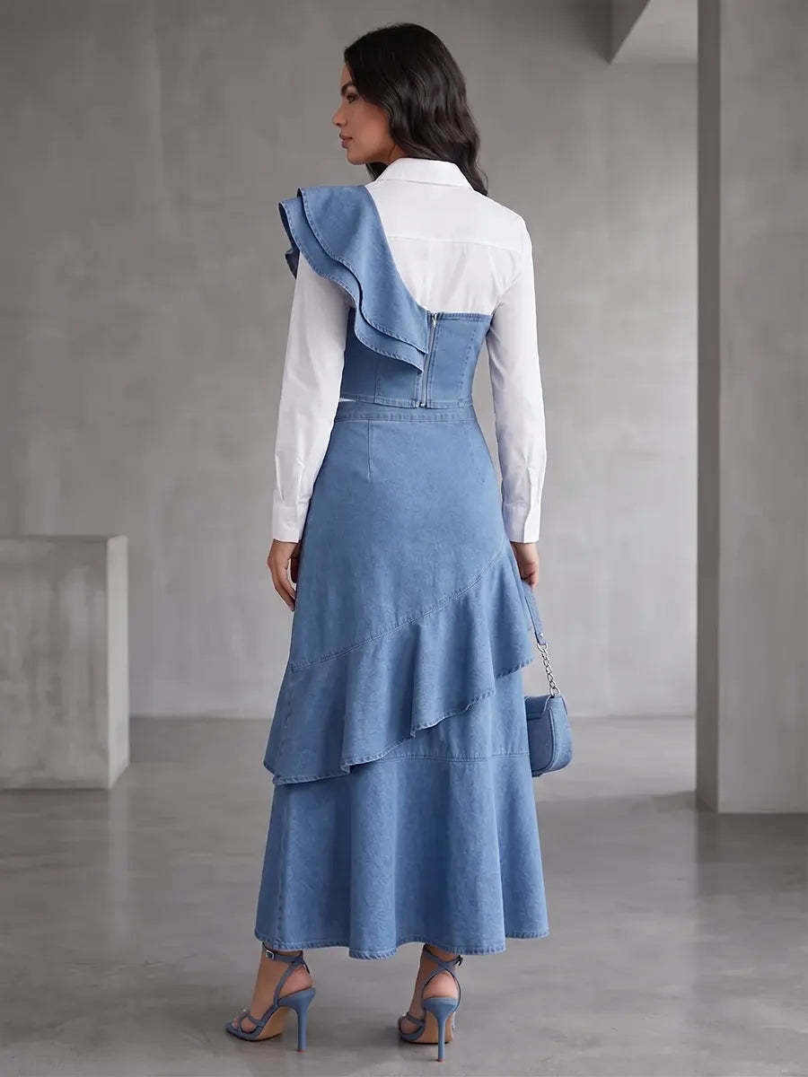 Avant-Garde Tencel Denim Ruffled Set