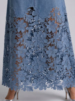 Exquisite, Elegant, And Fitted Patchwork Lace-and-denim Dress