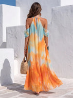 Vibrant Watercolor Halter Chiffon Maxi Dress