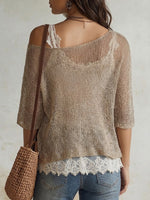 Bohemian Two-piece Set: Off-shoulder Knit Top And Camisole