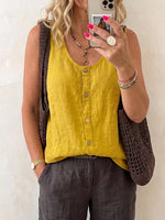 Cozy Button-front Cotton-linen Sleeveless Top