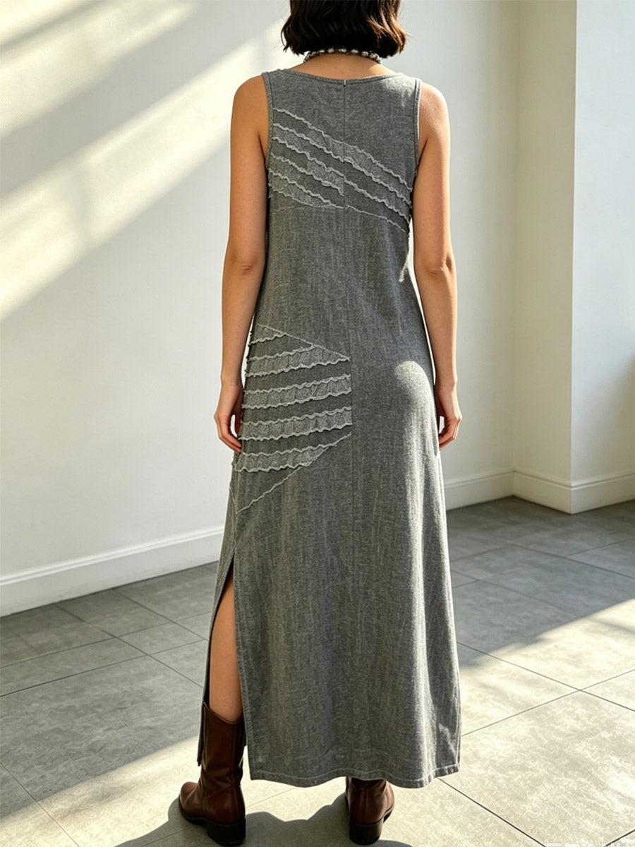 Women's Spliced Loose Art Casual Sleeveless Cotton Linen Tank Long Dress