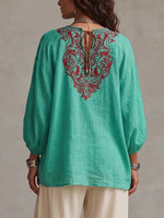 Vibrant Bohemian Embroidered Tunic – Relaxed V-Neck Blouse
