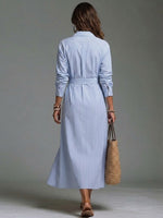 Casual Striped Linen-cotton Zip-front Dress