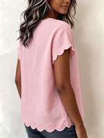Sweet & Sophisticated Scallop Hem Summer Blouse - Relaxed Fit Solid Color Top