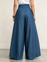 Dramatic Tancel Denim High-waisted Pleated Palazzo Pants