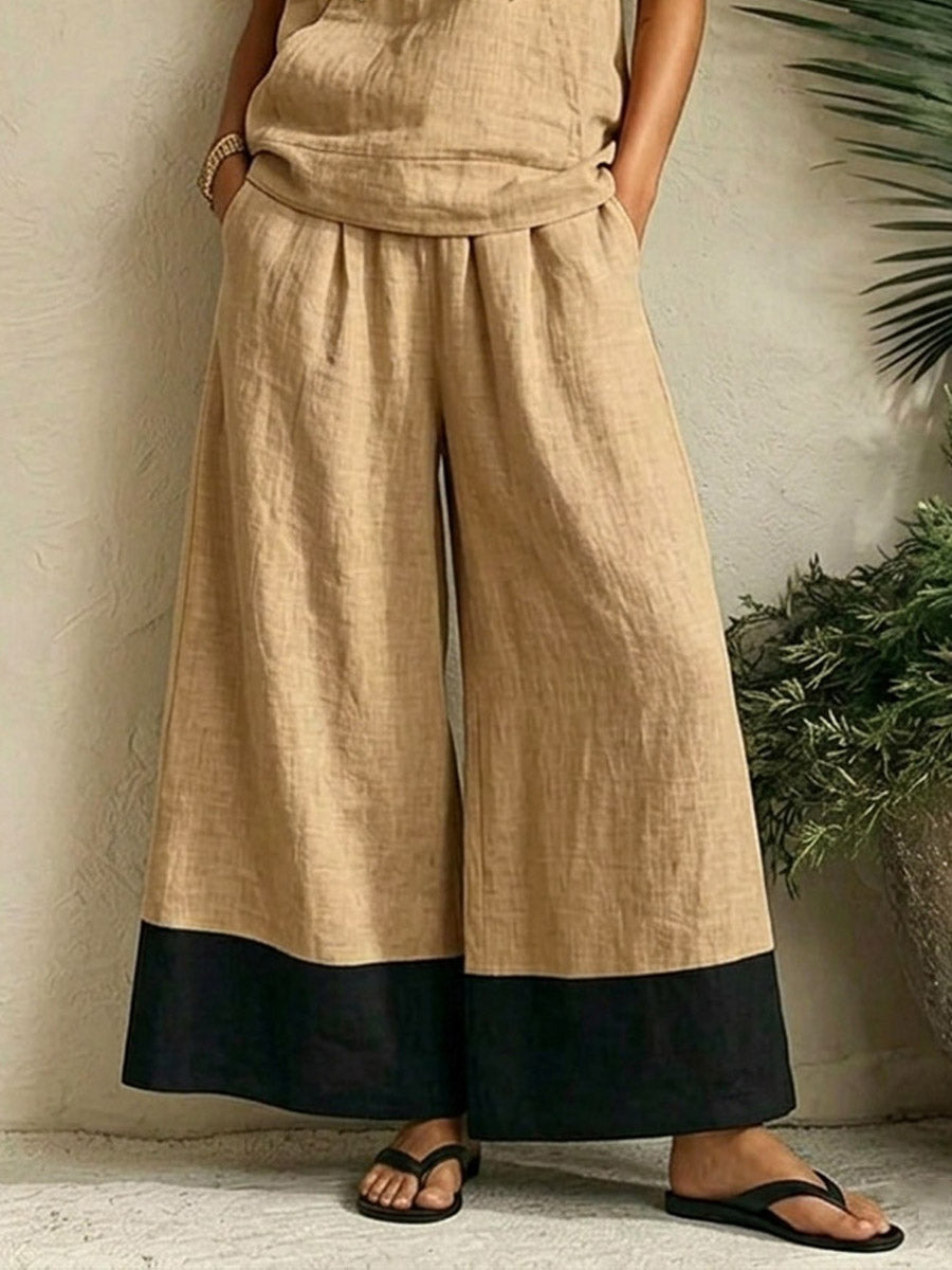 Women's Hooded Casual Sleeveless Top And Pants Cotton And Linen Two-piece Set