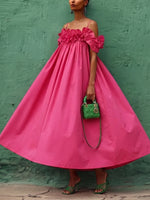 Elegant Hot Pink Off-shoulder Dress With Ruffled Collar