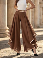 Stylish Gold-trimmed Flowy Chiffon Trousers