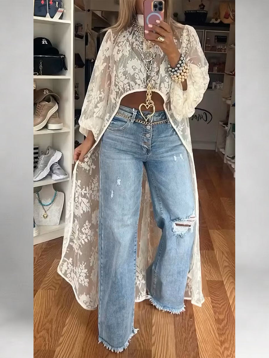 Stylish And Elegant High-low Lace Top