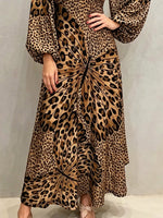 Women's Butterfly Leopard Pattern Loose Art Casual Stylish Long Sleeve Dress