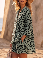 Resort Artistic Polka-dot Print Two-piece Set With Metal Buttons