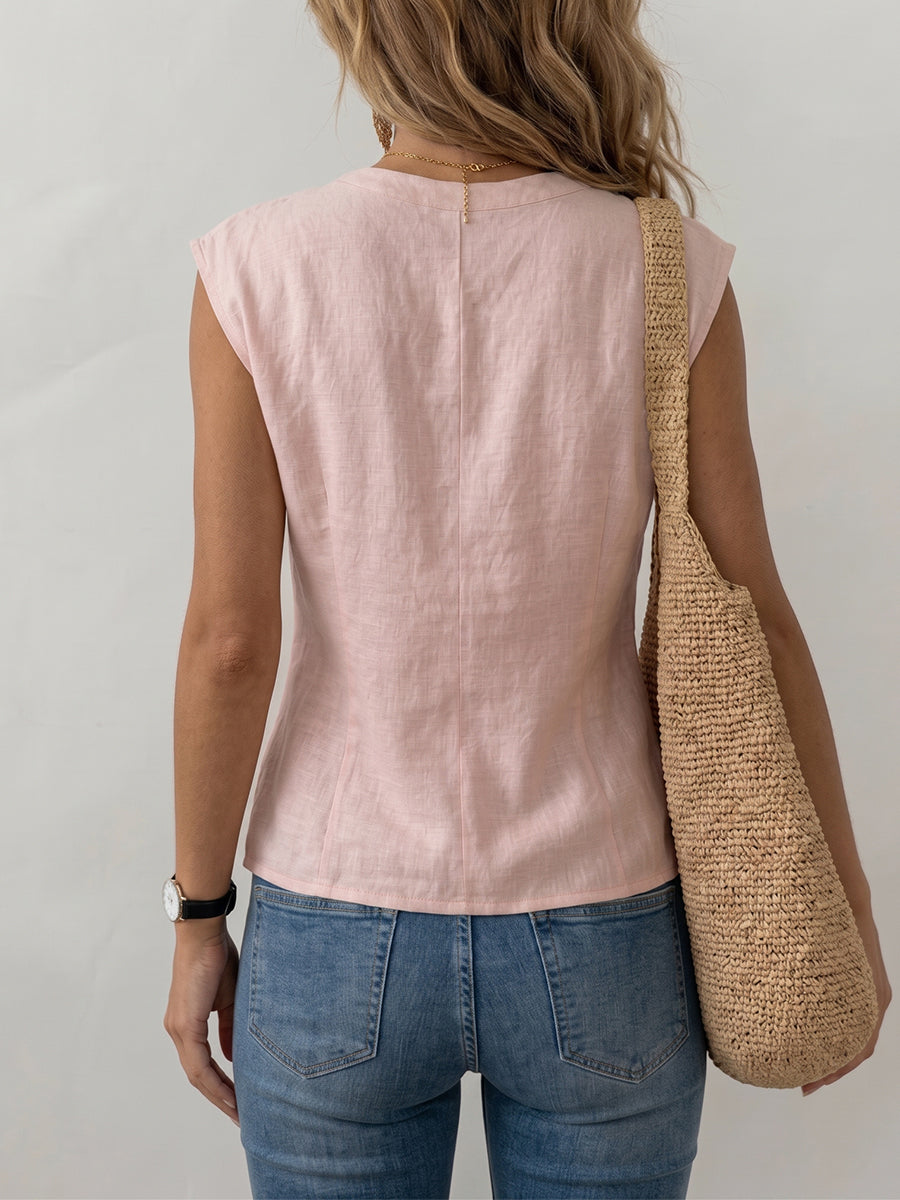 Elegant Knotted V-neck Short-sleeved T-shirt Vest