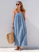Effortless Smocked Denim Maxi Dress