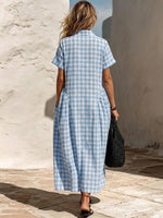 Loose And Comfortable Plaid Cotton-linen Shirt Dress