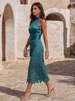 Elegant Satin Mock-neck Midi Dress For Parties And Weddings