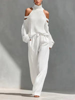 Women's Casual Knit Stylish Top And Wide Leg Pants Two-piece Set