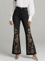 Bohemian Embroidered Rhinestone Flared Jeans