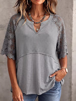 Vintage Elegant Patchwork Embroidered Cut-Out Sleeve Shirt