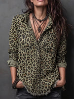 Vintage Leopard Denim Rough Edges Button-Down Shirt
