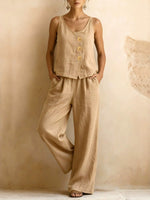 Women's Solid Color Art Casual Vest Top And Pants Two-piece Set