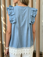 Women's Ruffle Shoulder Lace-Trim Top