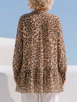 Women's Leopard Print V-neck Long-sleeve Loose Casual Chiffon Top