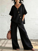 Women's Solid Color Casual Stylish Top And Wide Leg Pants Two-piece Set
