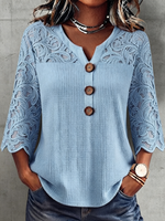 Elegant Knit Top With Floral Lace Paneling