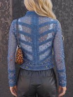 Contemporary Denim Spliced Swiss Dot Mesh Jacket