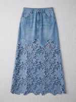 Stylish And Casual Patchwork Lace Denim Skirt