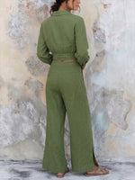 Casual Two-piece Set: Short-style Linen-cotton Shirt And Trousers
