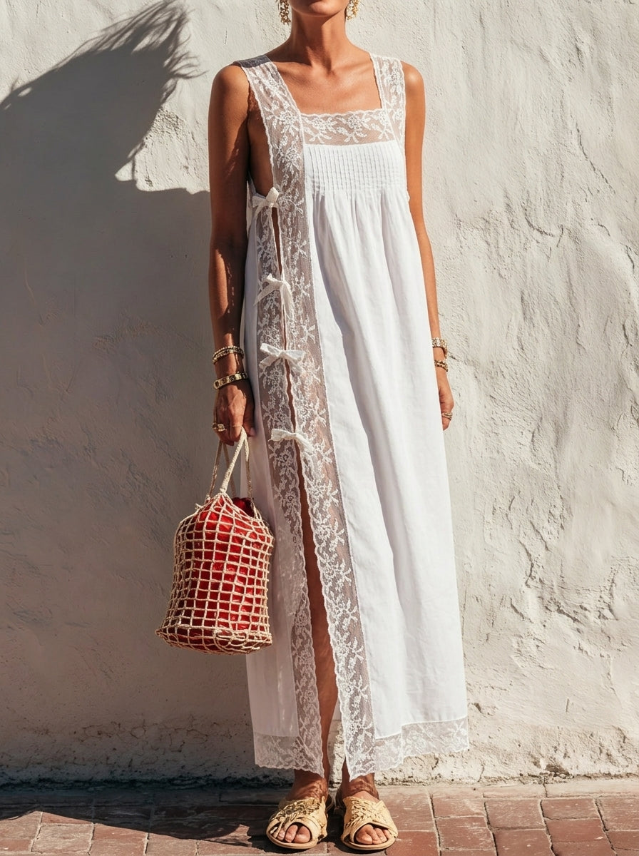 Women's Lace Side-Panel Slit Maxi Dress