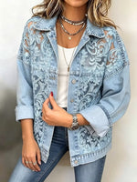 Stylish Casual Denim Jacket With Paneled 3d Lace Details