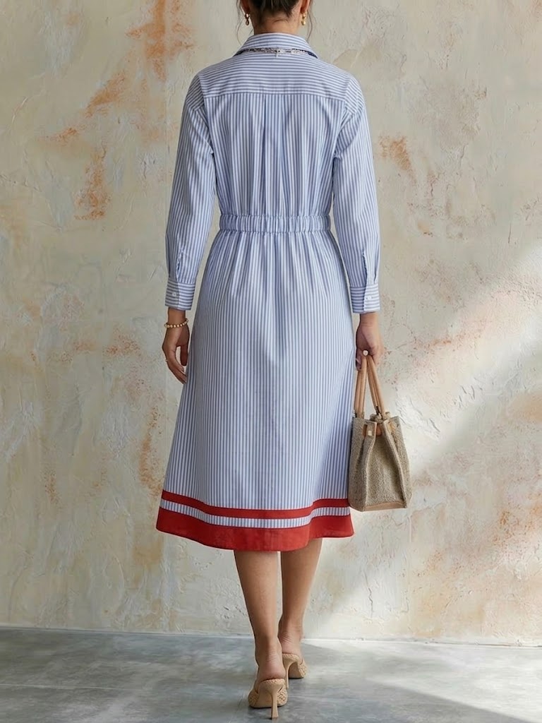 Striped Cotton Midi Shirt Dress