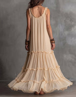 Resort Style Sleeveless Spaghetti Strap Maxi Dress Women's Loose Chiffon Ruffled Beach Dress